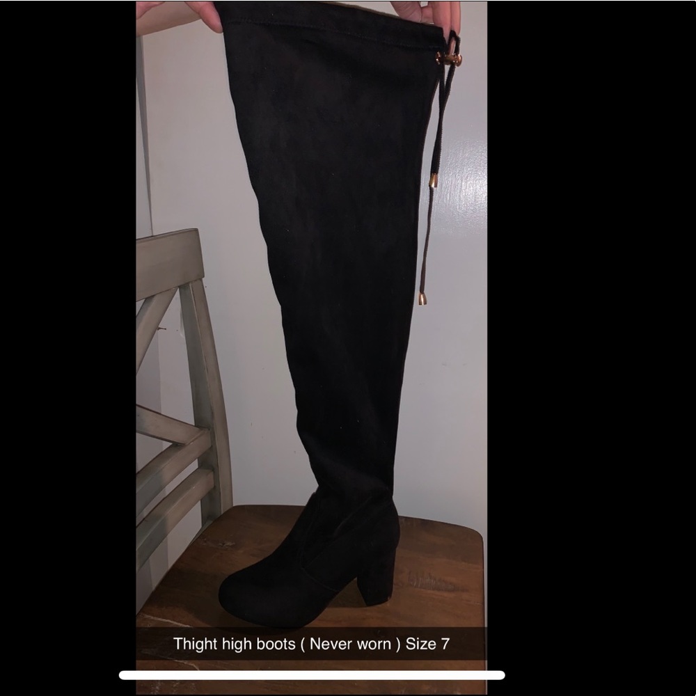 Thigh high boots.